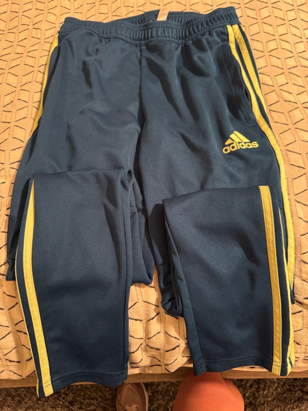 adidas Navy Sweatpants with Yellow Side Stripes
